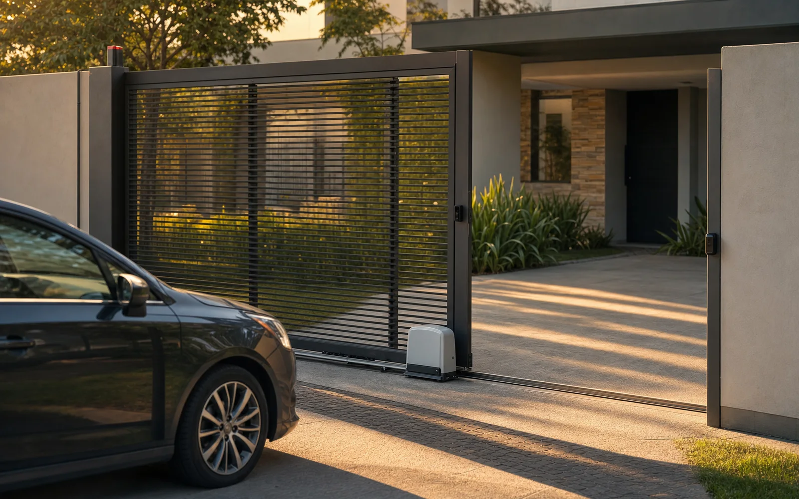 Portão residencial automático abrindo para veículo