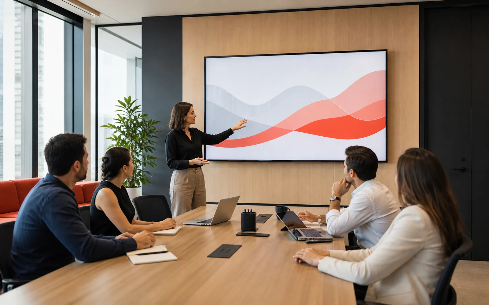 Televisão instalada em sala de reunião corporativa